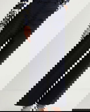 Weekend Max Mara pantaloni de lână VISIVO culoarea bleumarin, drept, high waist, 2615131041600