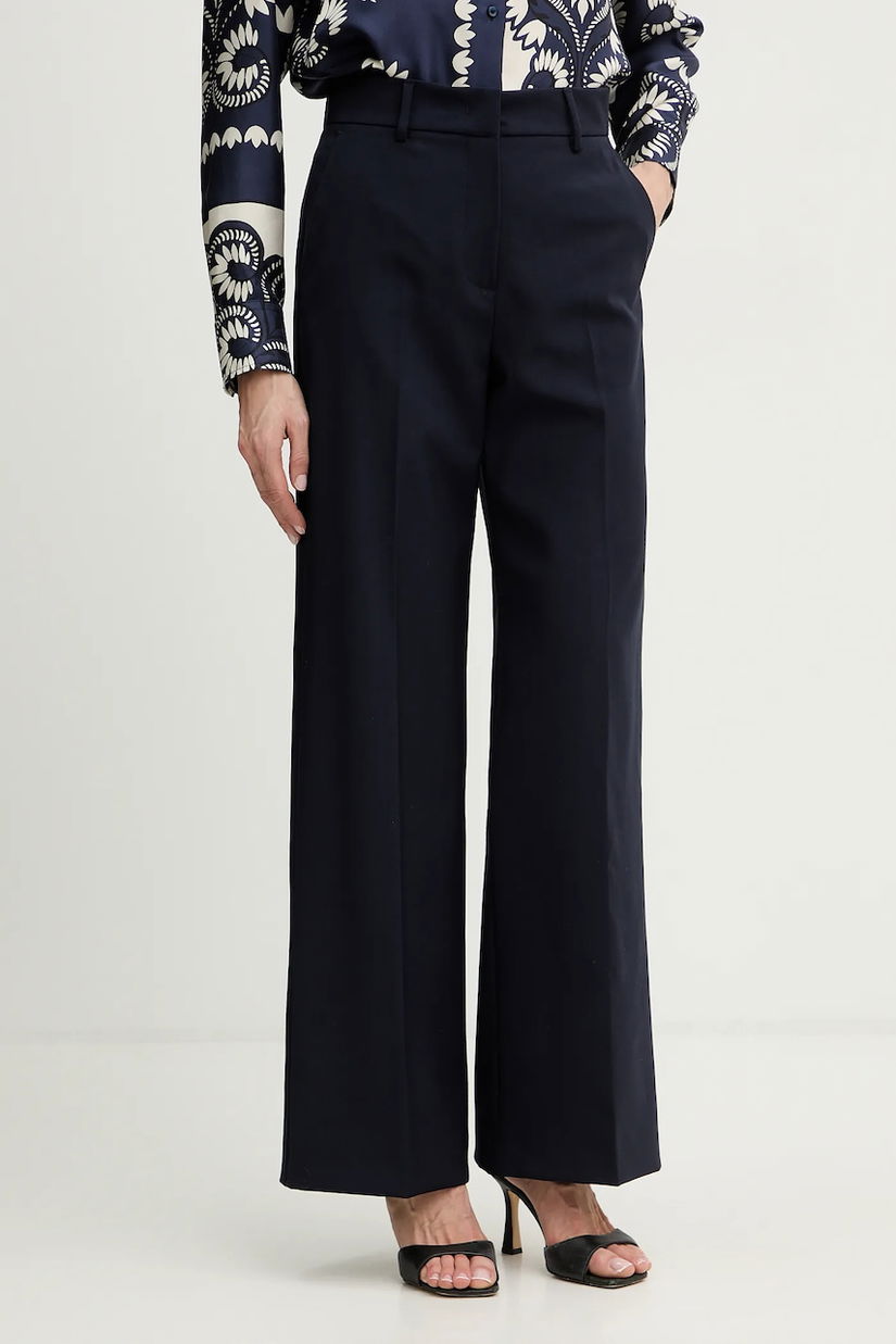 Weekend Max Mara pantaloni de lână VISIVO culoarea bleumarin, drept, high waist, 2615131041600