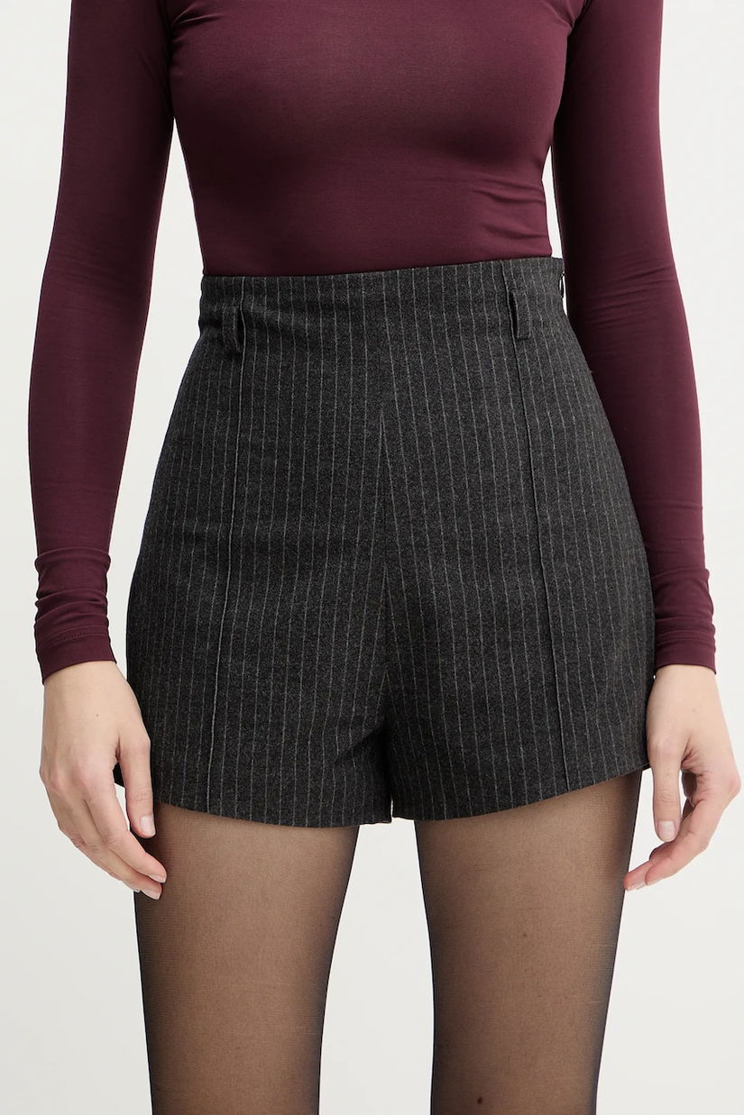 La Mania pantaloni scurți GLADYS culoarea gri, high waist, GLADYS