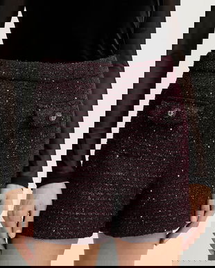 Morgan pantaloni scurți culoarea bordo, cu imprimeu, high waist, SHIKAVA