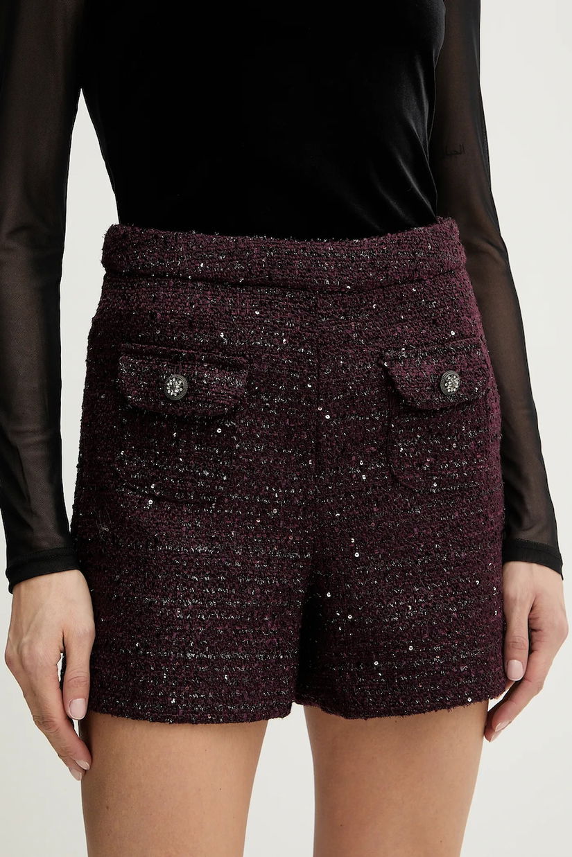 Morgan pantaloni scurți culoarea bordo, cu imprimeu, high waist, SHIKAVA