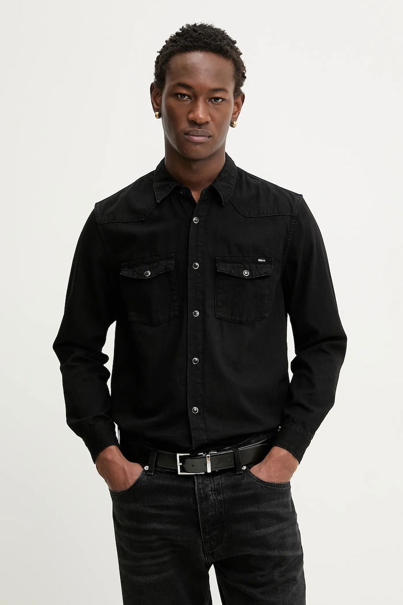 Tommy Jeans cămașă culoarea negru, cu guler clasic, regular, DM0DM22432