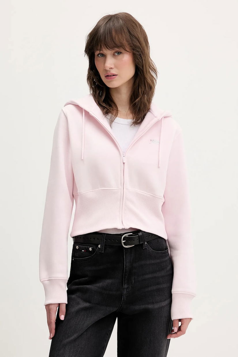 Tommy Jeans bluză culoarea roz, cu glugă, uni, DW0DW21943