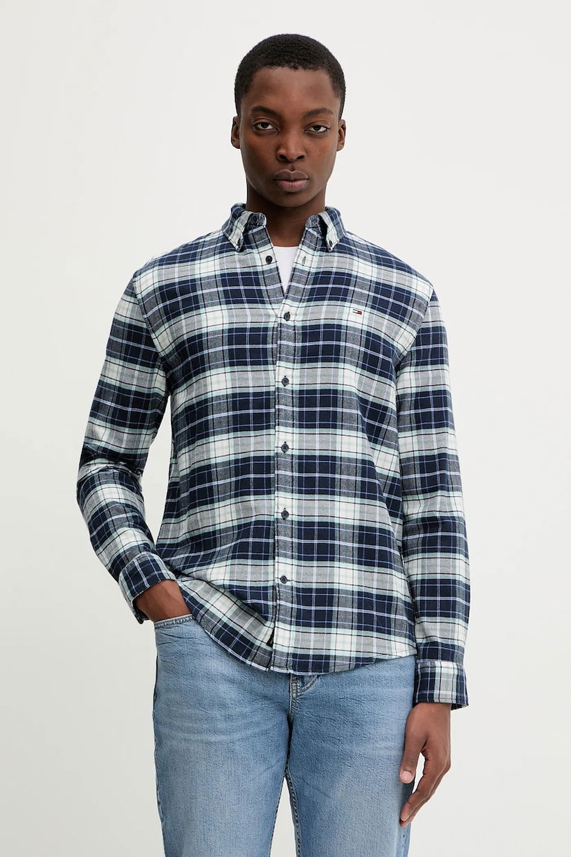 Tommy Jeans cămașă din bumbac culoarea bleumarin, cu guler button-down, regular, DM0DM22839