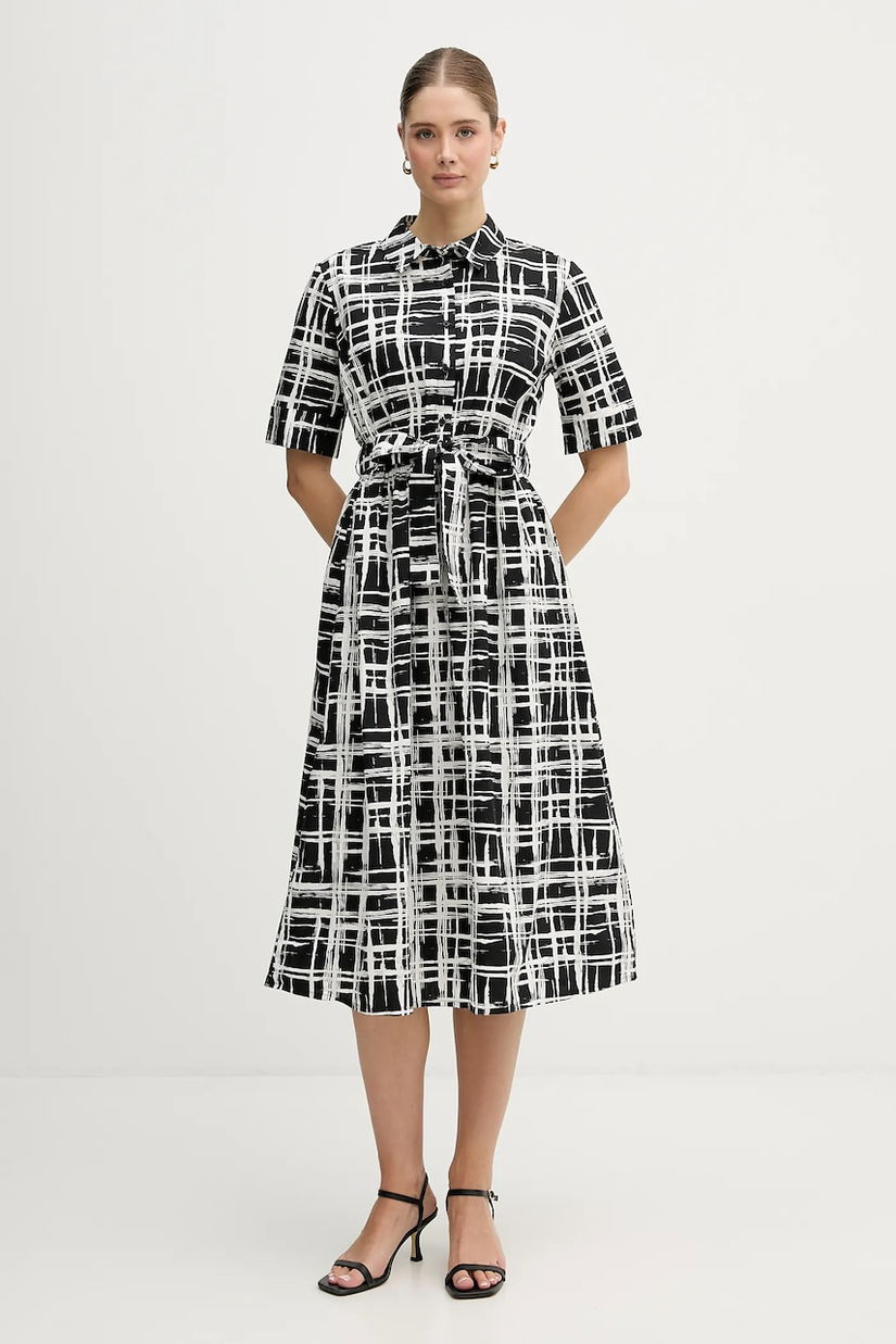 Dkny rochie din bumbac culoarea negru, midi, evazați, DD5A1120