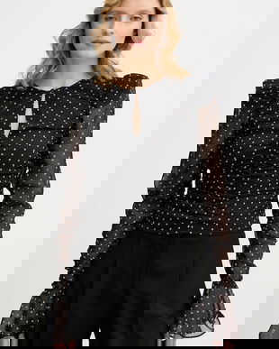 Rotate bluză culoarea negru, cu imprimeu, 115222000