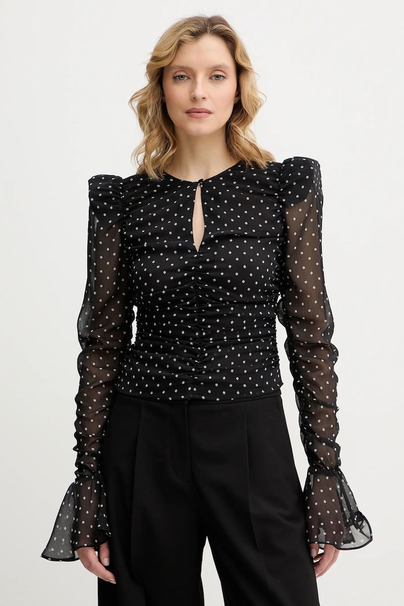 Rotate bluză culoarea negru, cu imprimeu, 115222000