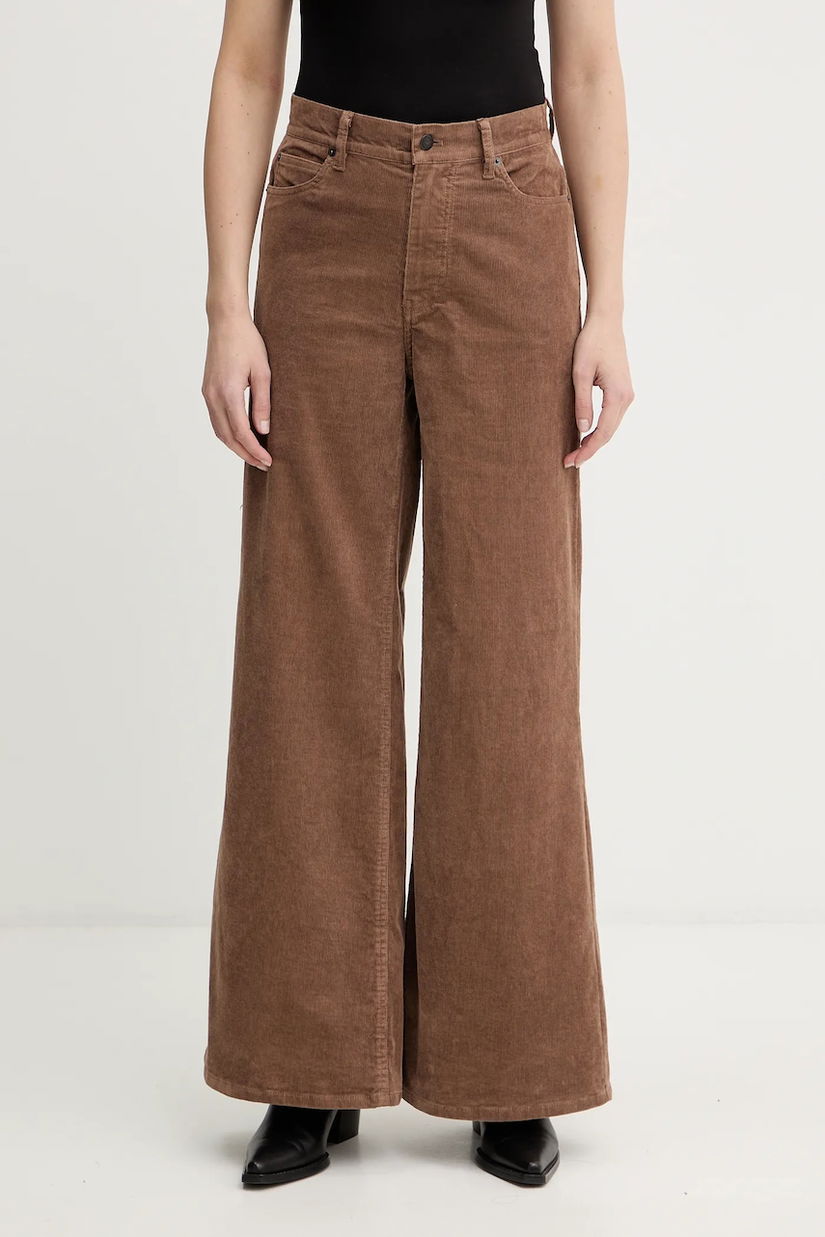 ZADIG&VOLTAIRE pantaloni de catifea cord culoarea maro, evazați, high waist, WWPA01872