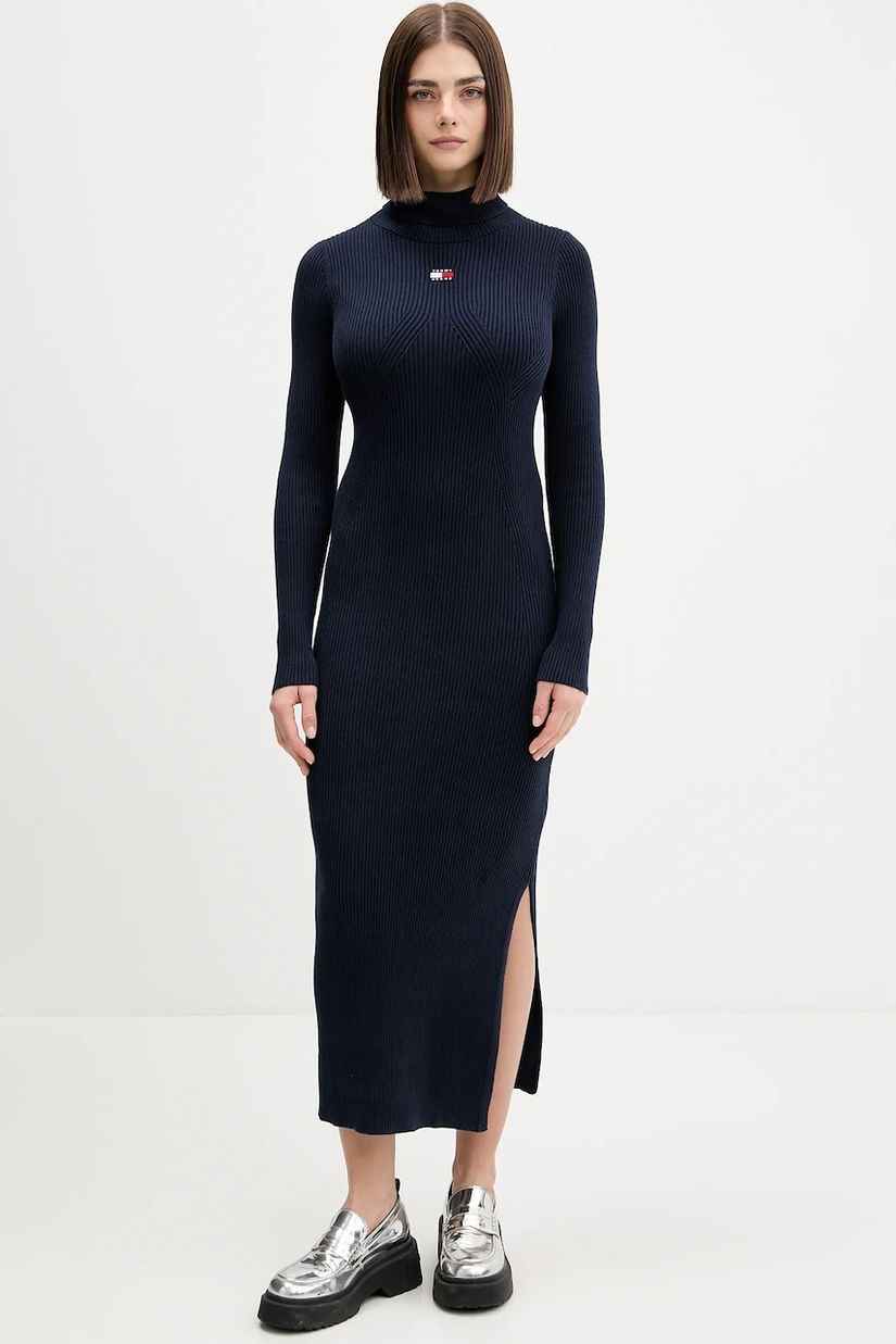 Tommy Jeans rochie culoarea bleumarin, maxi, mulata, DW0DW21910