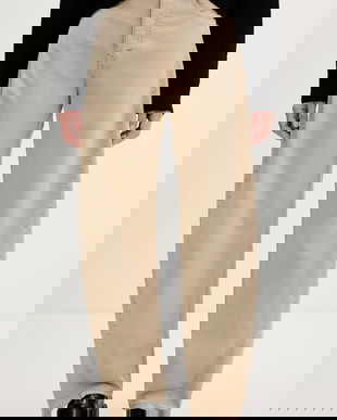 Tommy Jeans pantaloni de bumbac culoarea bej, drept, high waist, DW0DW22073