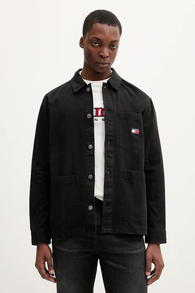 Tommy Jeans cămașă din bumbac culoarea negru, cu guler clasic, regular, DM0DM20236