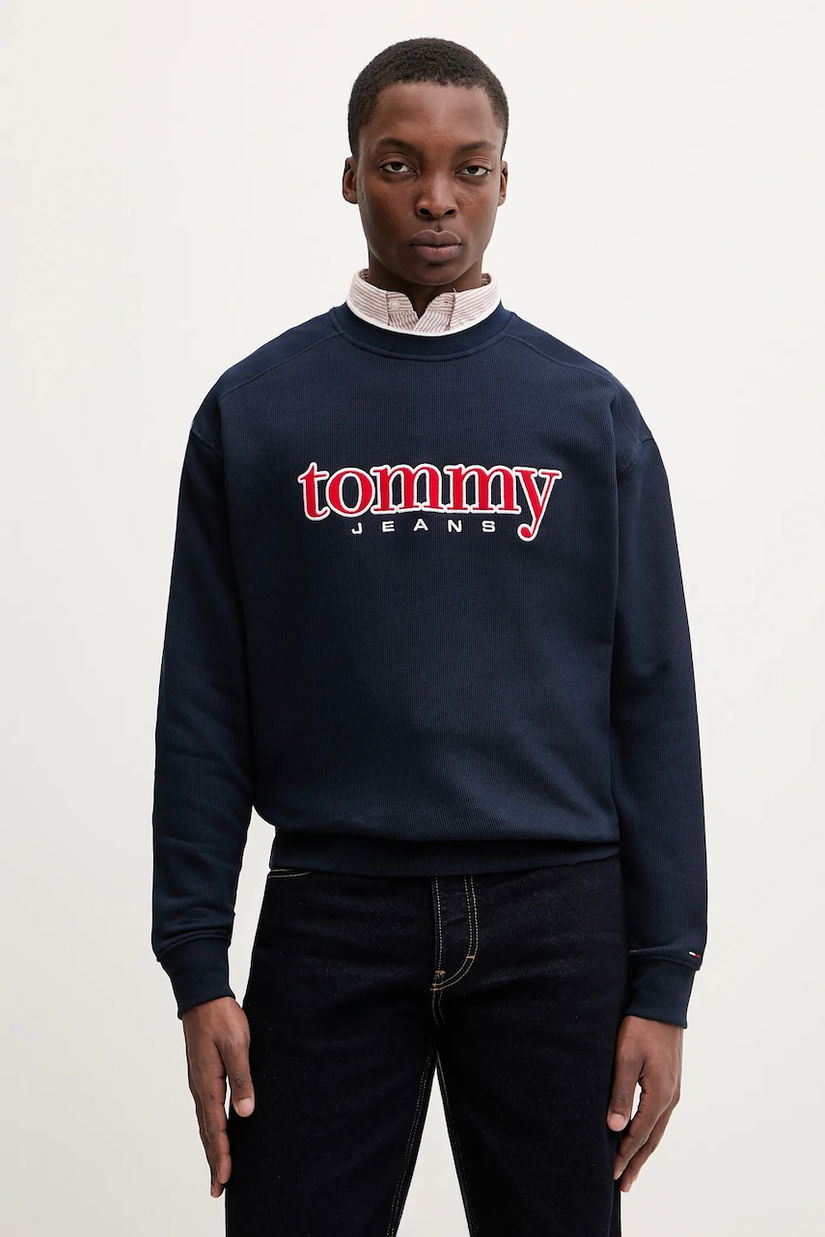 Tommy Jeans bluză culoarea bleumarin, cu imprimeu, DM0DM22373