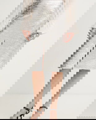 OUI fustă culoarea argintiu, mini, drept, 96027