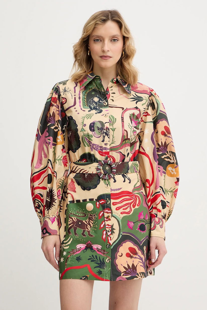 Farm Rio rochie din bumbac culoarea bej, mini, drept, 350089