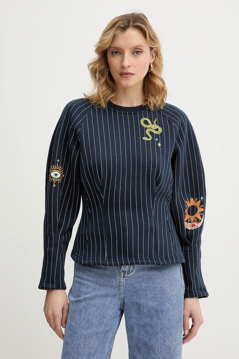 Never Fully Dressed bluză Barrel culoarea bleumarin, cu imprimeu, NFDTO2060