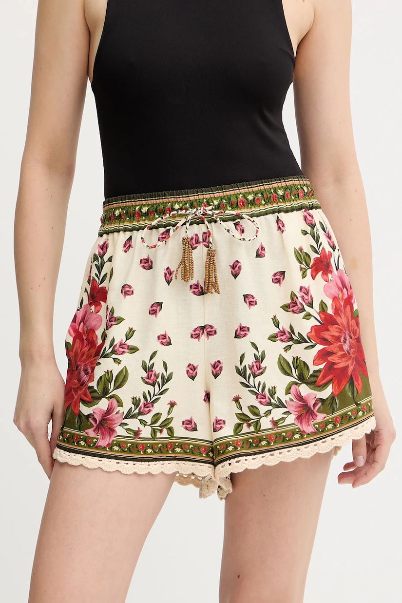 Farm Rio pantaloni scurți cu in culoarea bej, high waist, 344170