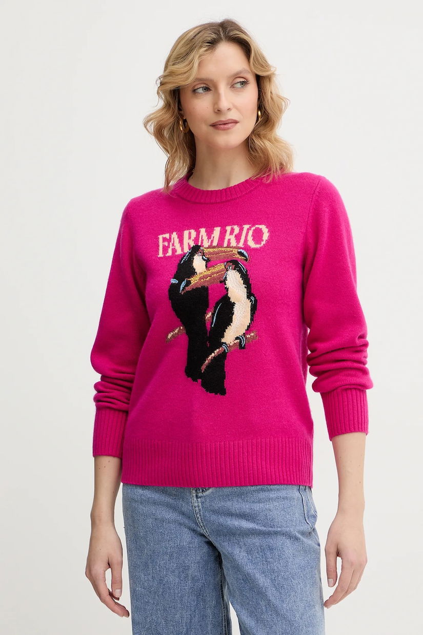 Farm Rio pulover din amestec de lână culoarea roz, 352085
