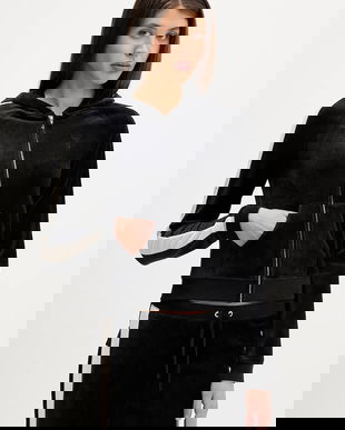 Juicy Couture bluză Heritage culoarea negru, cu glugă, uni, JCGAS126001