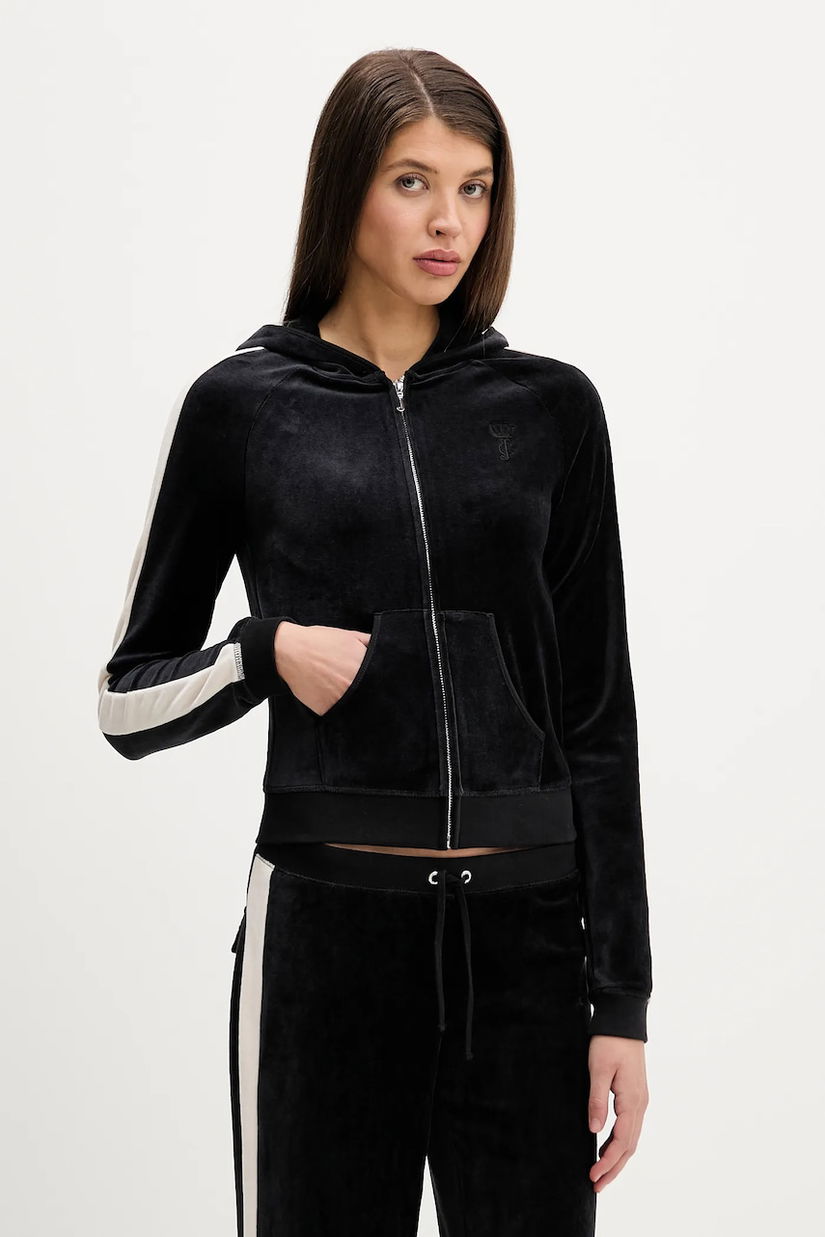 Juicy Couture bluză Heritage culoarea negru, cu glugă, uni, JCGAS126001