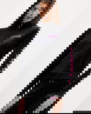 Juicy Couture bluză din velur Angel culoarea negru, cu imprimeu, JCNAS126453