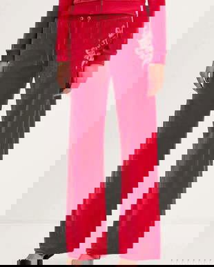 Juicy Couture pantaloni de trening din velur Wrap You Up culoarea roșu, cu imprimeu, JCNBJ126452