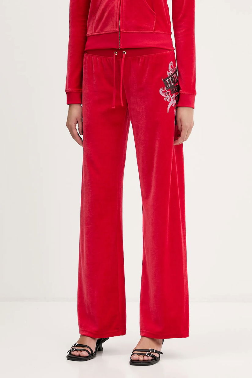 Juicy Couture pantaloni de trening din velur Wrap You Up culoarea roșu, cu imprimeu, JCNBJ126452