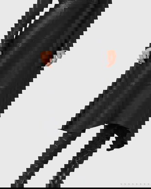 AllSaints fustă de piele culoarea negru, midi, evazați, W073RD