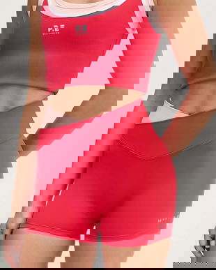 P.E Nation pantaloni scurți de antrenament Wander 3 culoarea roz, cu imprimeu, high waist, 254S038