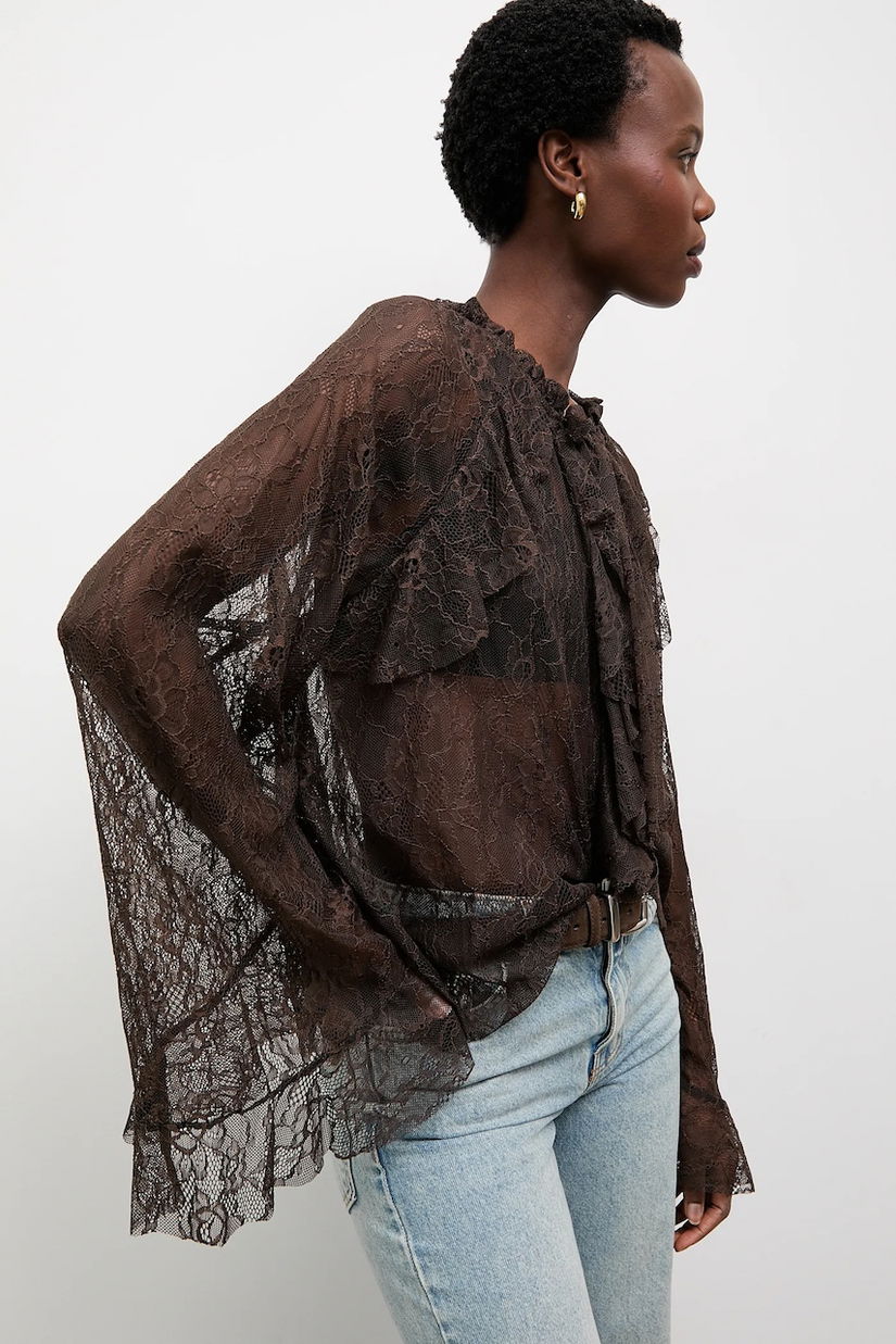 Answear.LAB bluza culoarea maro, in modele florale