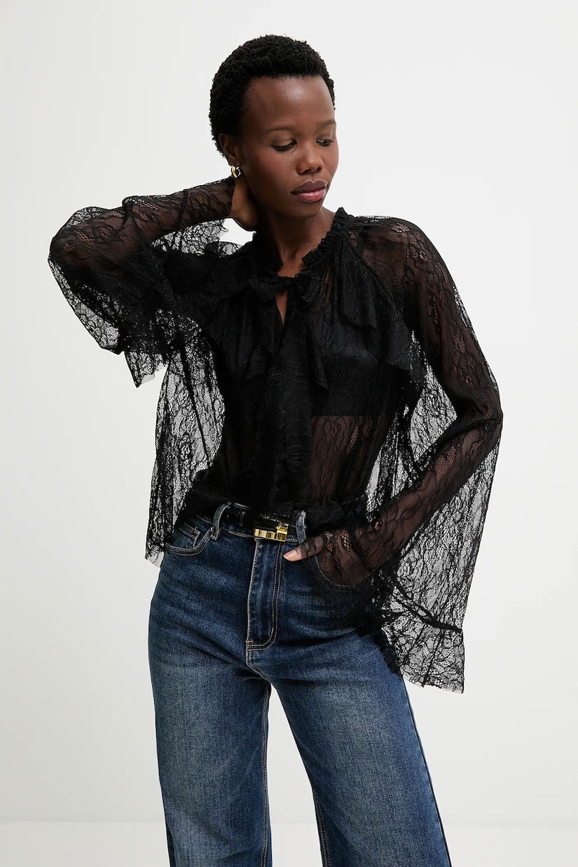 Answear.LAB bluza culoarea negru, in modele florale