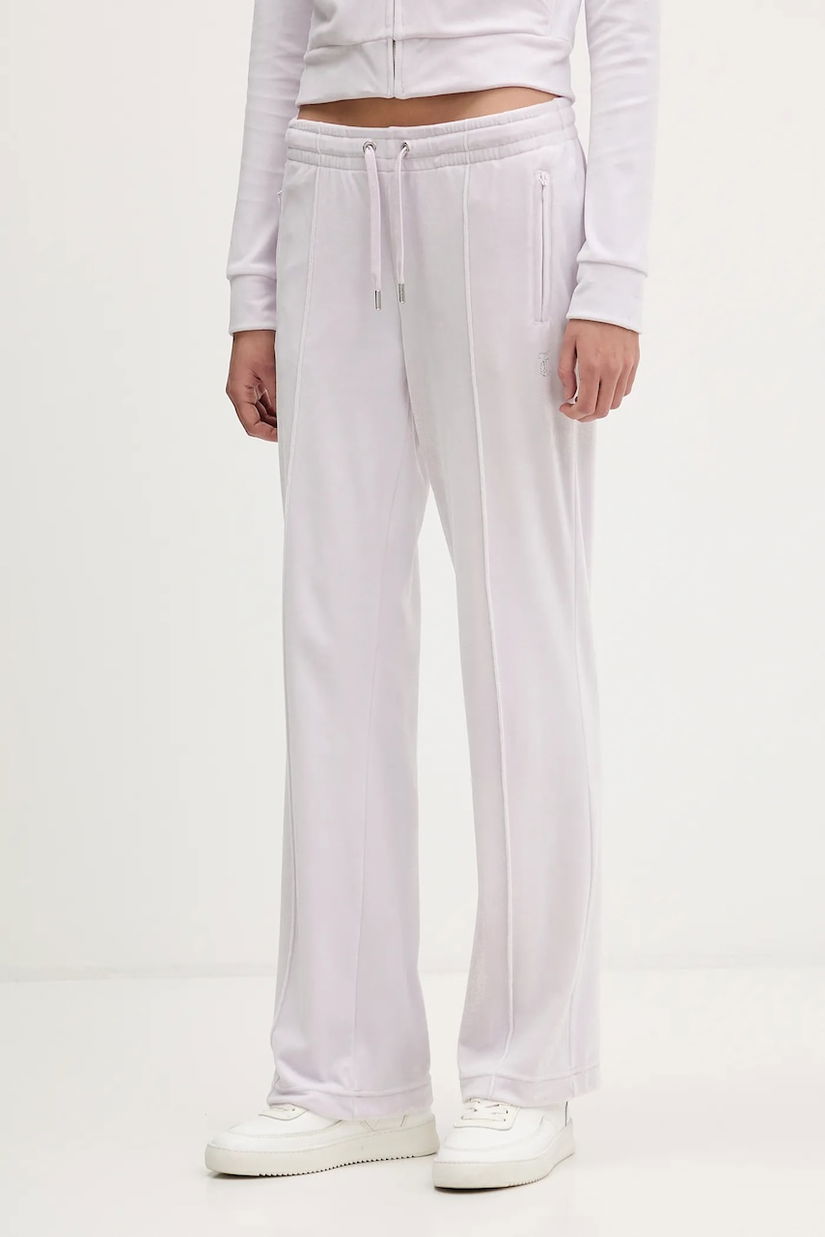 Juicy Couture pantaloni de trening din velur culoarea bej, cu imprimeu, JCWBJ225307