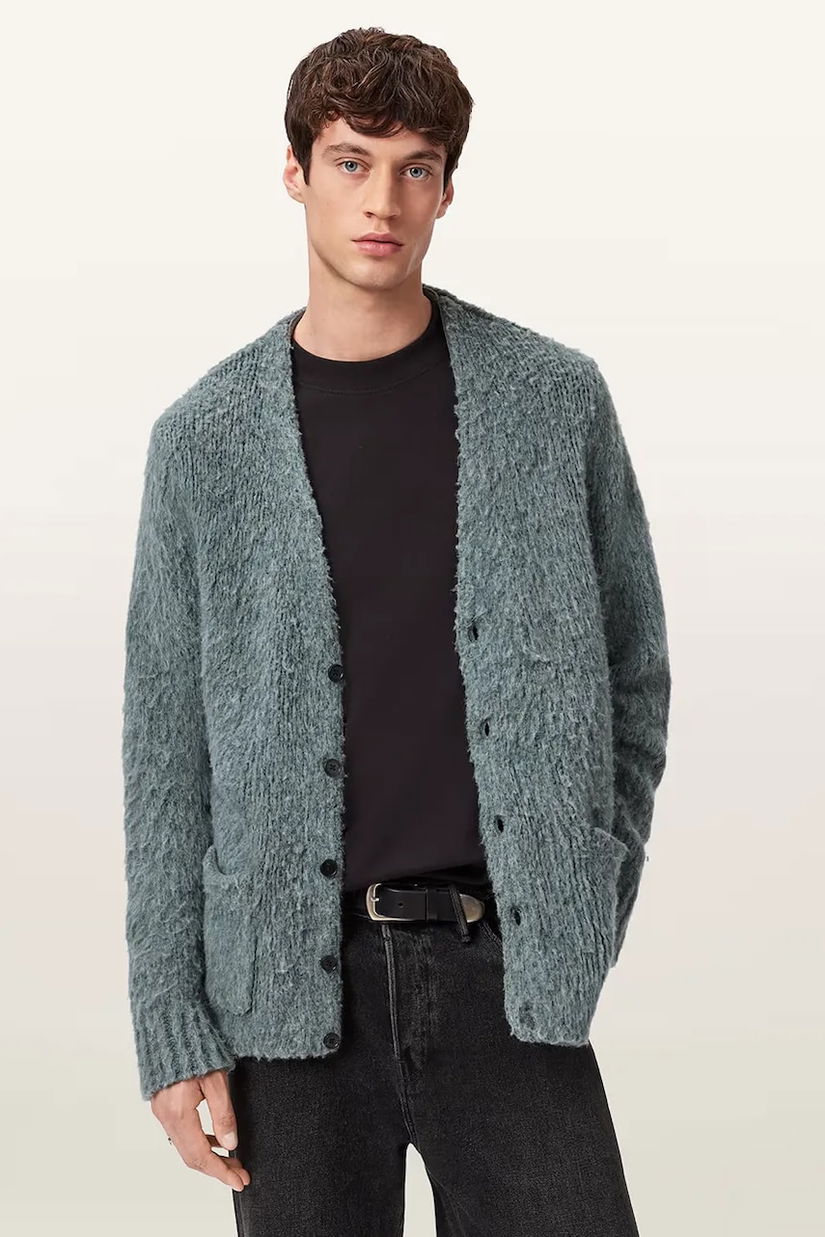 AllSaints cardigan din amestec de lână culoarea verde, M026KD