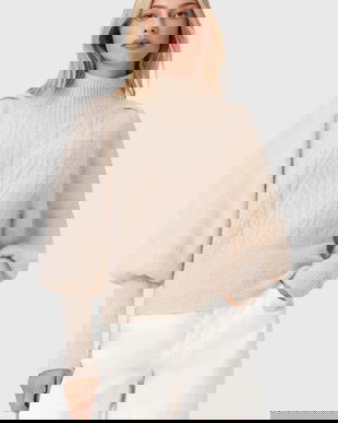 AllSaints pulover din amestec de lână de alpaca culoarea maro, cu turtleneck, W090KD