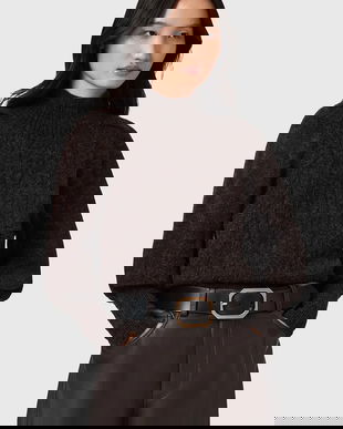 AllSaints pulover din amestec de lână de alpaca culoarea maro, cu turtleneck, W090KD