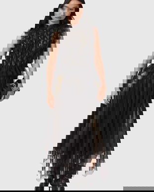 AllSaints rochie culoarea negru, midi, evazați, W186DD