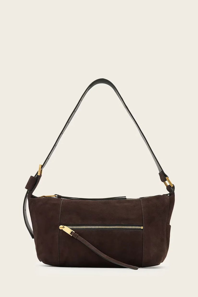 AllSaints geantă de mână din piele întoarsă culoarea maro, W346XD