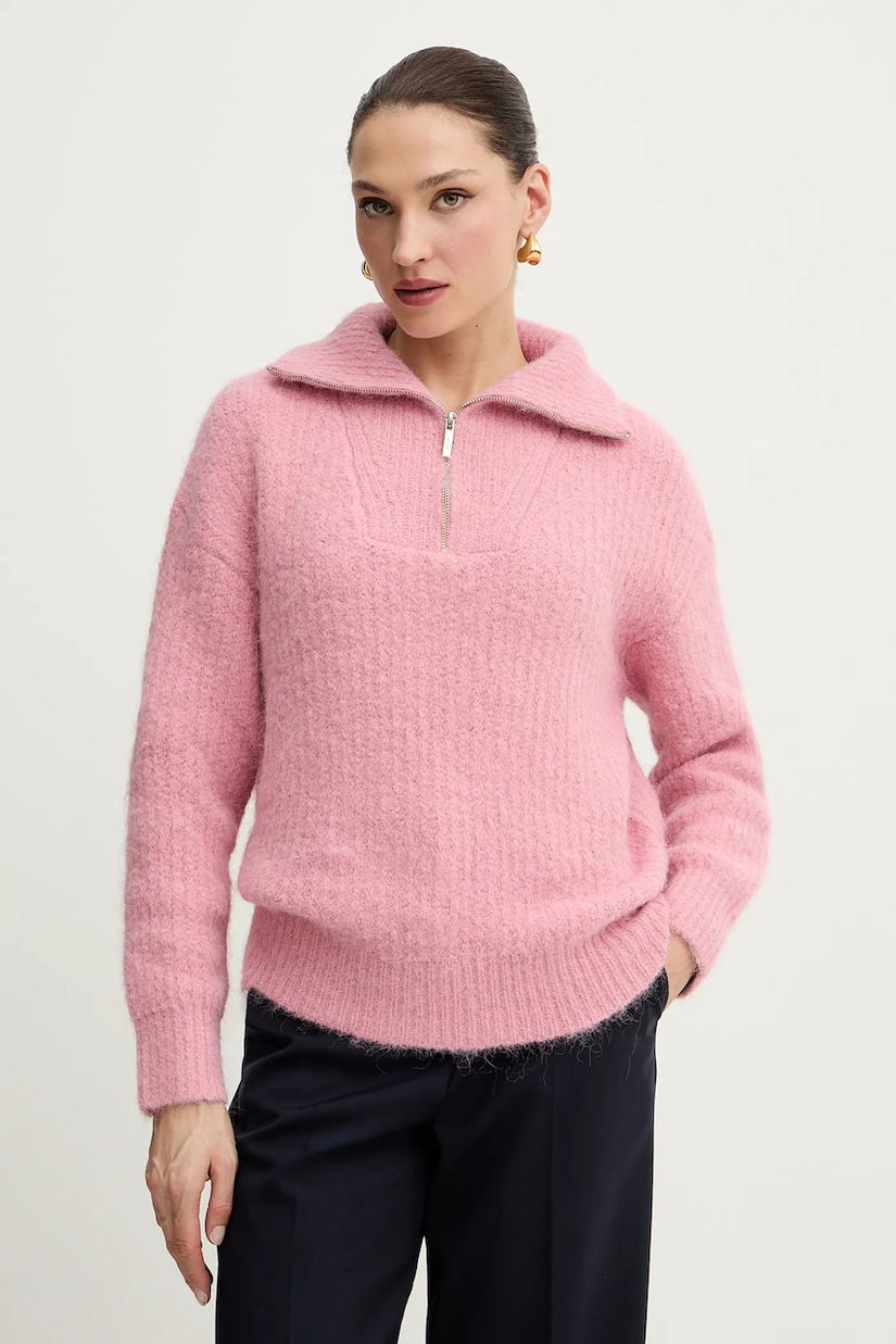 Morgan pulover culoarea roz, călduros, cu turtleneck, MFLAMI