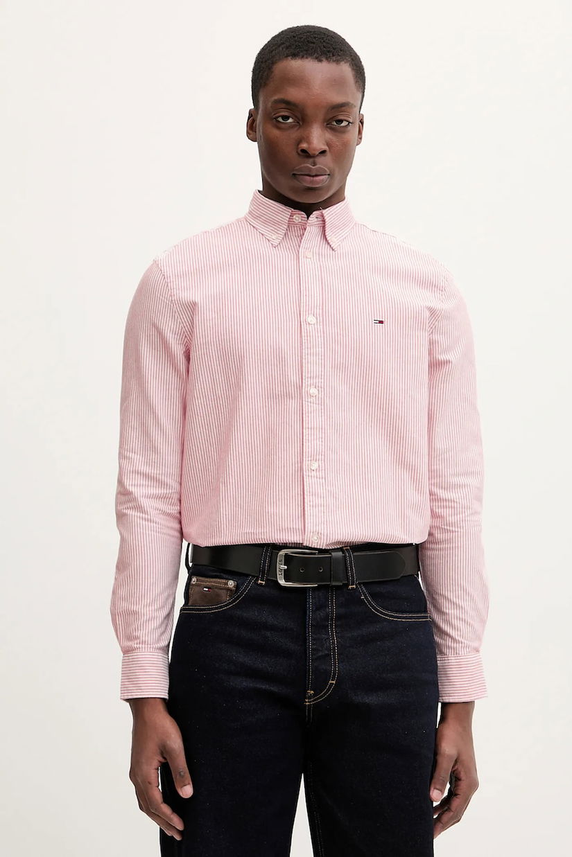 Tommy Jeans cămașă din bumbac culoarea gri, cu guler button-down, slim, DM0DM20668