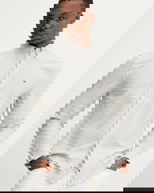 Tommy Jeans cămașă din bumbac culoarea gri, cu guler button-down, slim, DM0DM20668