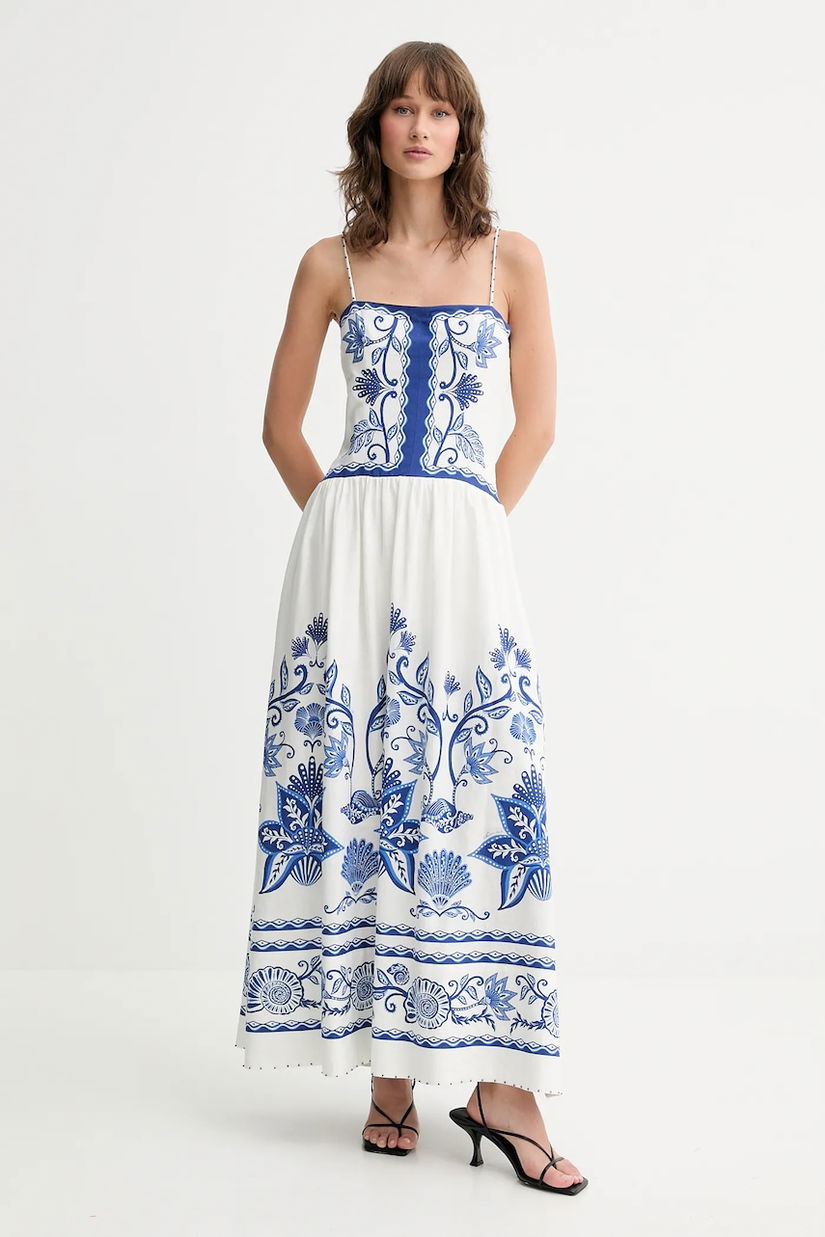 Farm Rio rochie din in culoarea alb, maxi, evazați, 339162