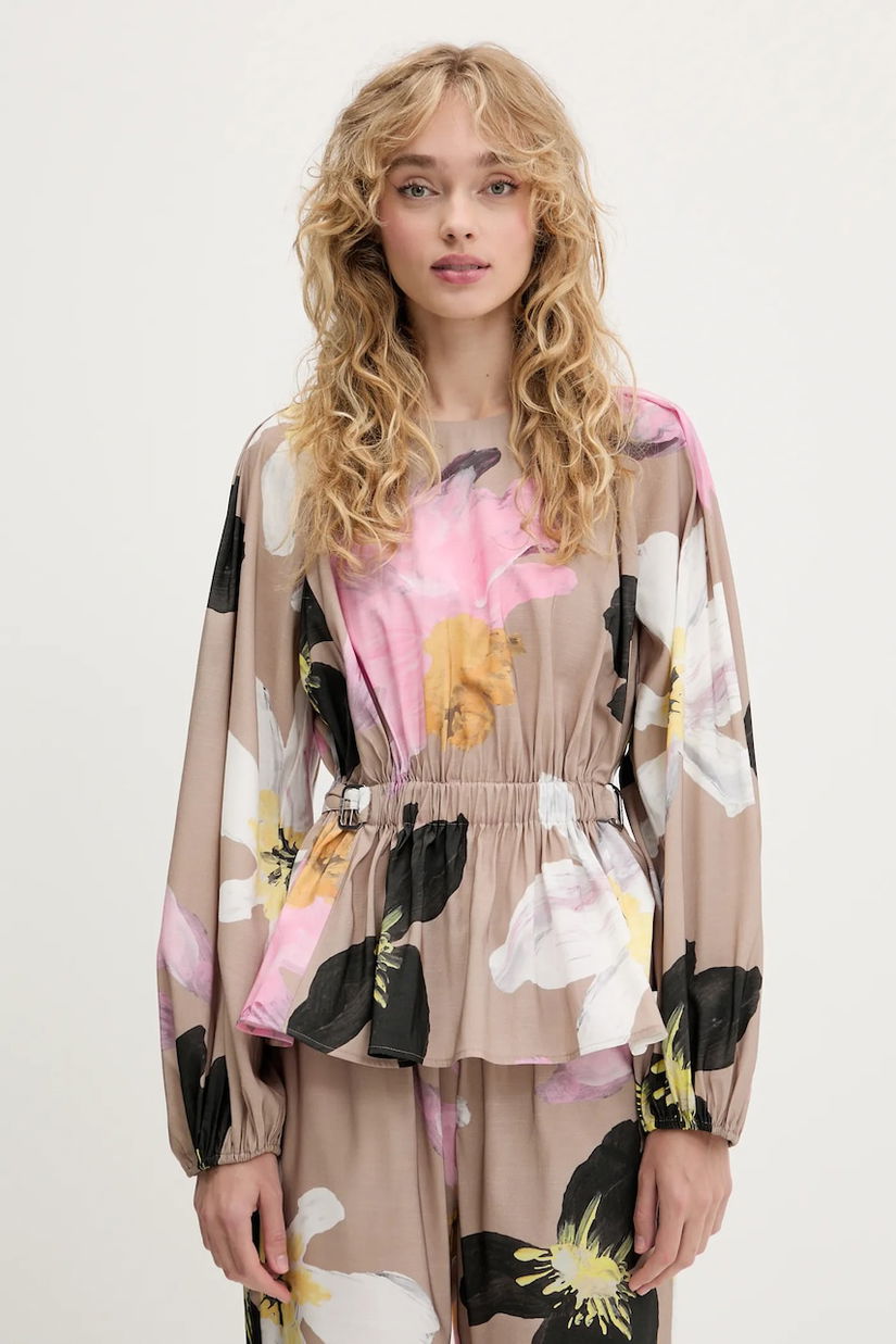 Stine Goya bluză culoarea bej, cu imprimeu, SG-PF25-T064-2070