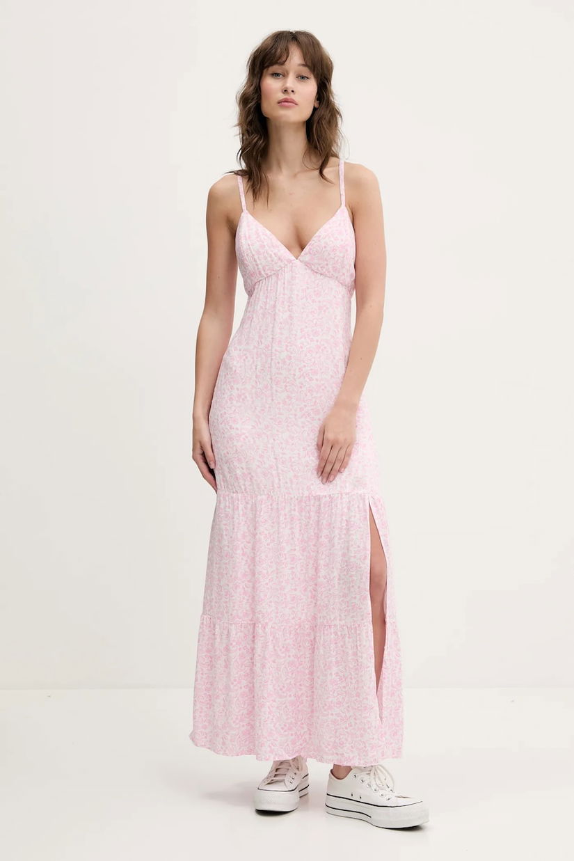 Hollister Co. rochie culoarea alb, maxi, evazată, KI359-5064