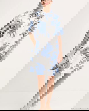 OUI rochie din bumbac culoarea alb, mini, dreaptă, 92869