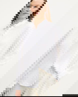 Abercrombie & Fitch camasa de in femei, culoarea bej, cu guler clasic, relaxed, KI140-5554