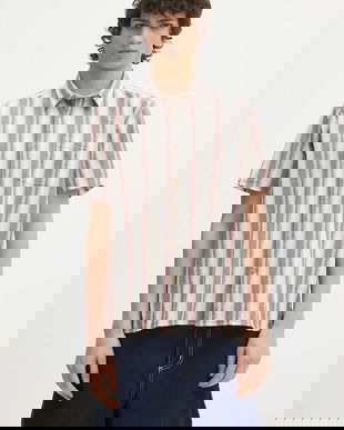 Barbour cămașă din bumbac Barbour Lipton Striped S/S Relaxed Fit Shirt culoarea verde, cu guler clasic, relaxed, MSH5600