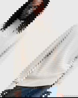 AllSaints pulover din amestec de lana ASPEN barbati, culoarea gri, cu guler, M090KB