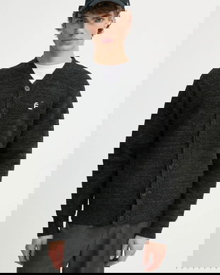 Études Studio cardigan din lana culoarea negru, H24MMKNI620