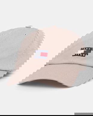 Tommy Jeans șapcă de baseball din bumbac culoarea bej, cu imprimeu, AW0AW15848