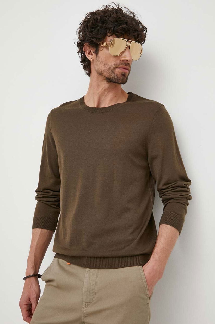 BOSS pulover de lână bărbați, culoarea verde, light 50468239