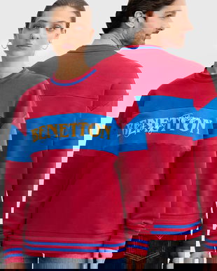 United Colors of Benetton hanorac de bumbac x Stranger Things culoarea bordo, cu imprimeu, 342ZU10BA